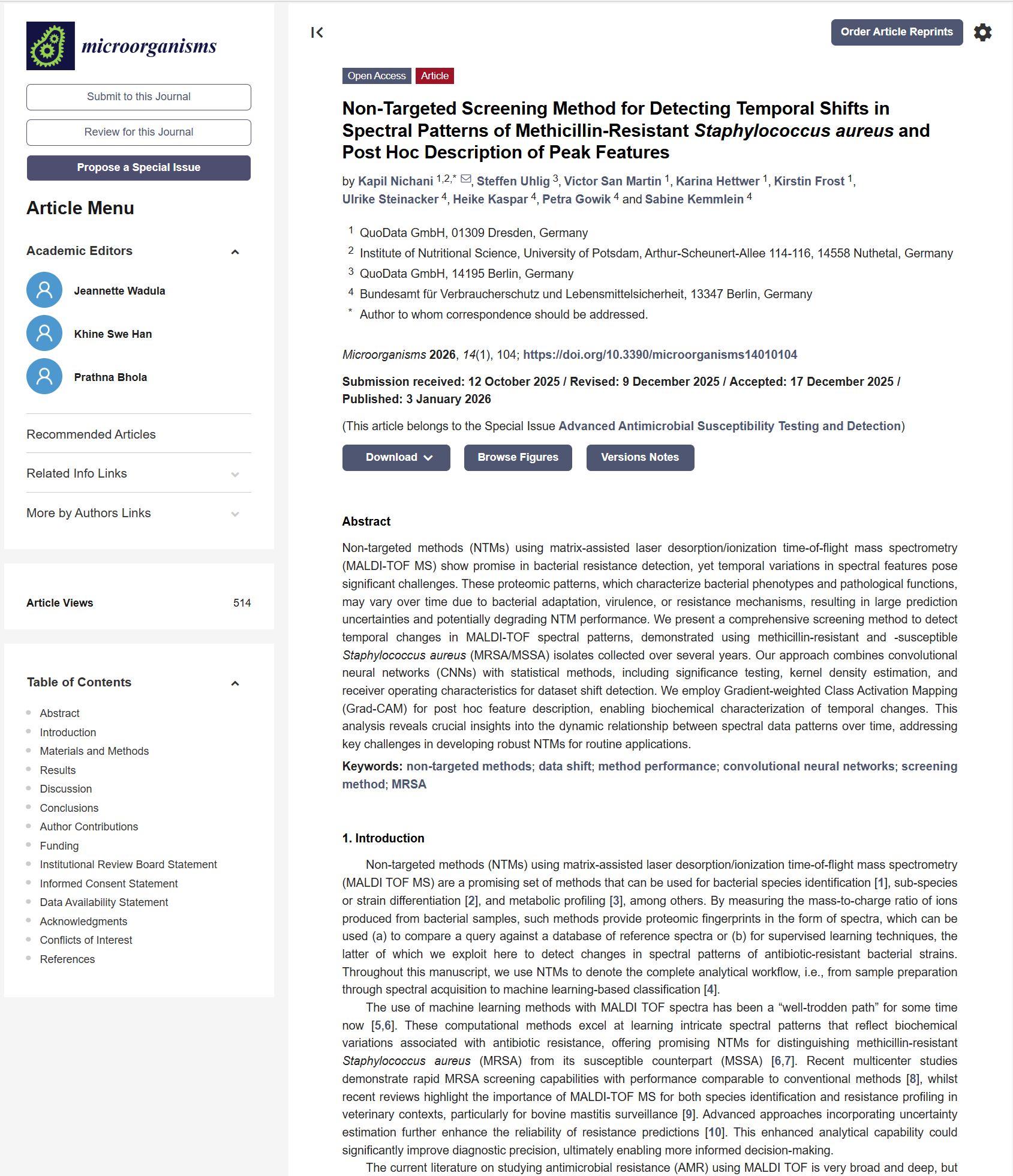 Non-Targeted Screening Method for Detecting Temporal Shifts in Spectral Patterns of Methicillin-Resistant Staphylococcus aureus and Post Hoc Description of Peak Features