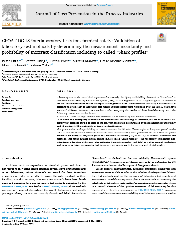 CEQAT-DGHS interlaboratory tests for chemical safety: Validation of laboratory test methods by determining the measurement uncertainty and probability of incorrect classification including so-called “Shark profiles”