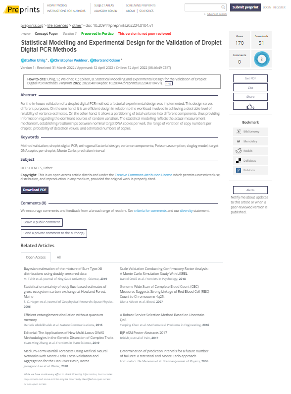 Statistical Modelling and Experimental Design for the Validation of Droplet Digital PCR Methods